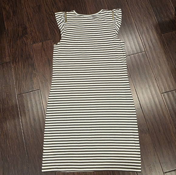 Michael Kors Olive & White Striped Dress XS Gold Shoulder Zippers 🚢 - Picture 5 of 9
